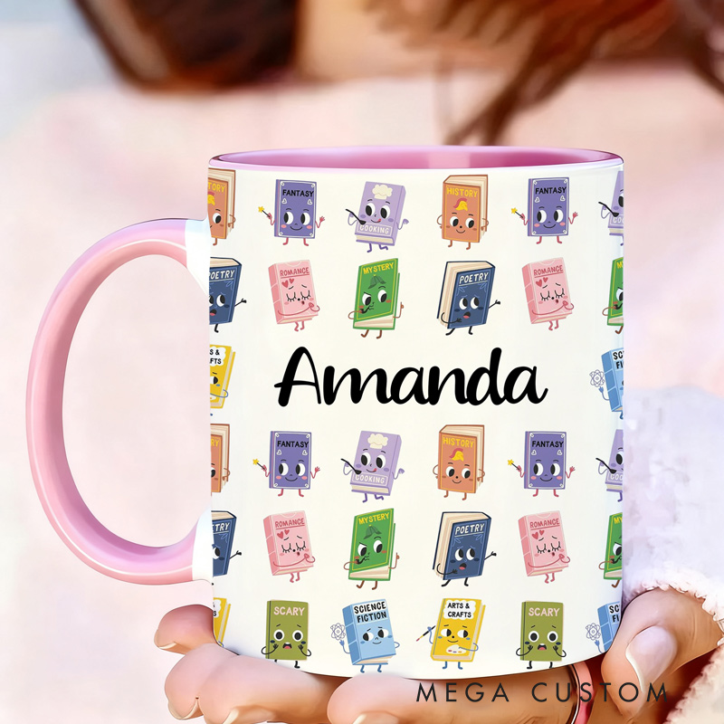 Personalized Book Genres Mugs Custom Cute Book Mug with Name Reading Lover Gifts Book Cup for Kids Christmas Gift