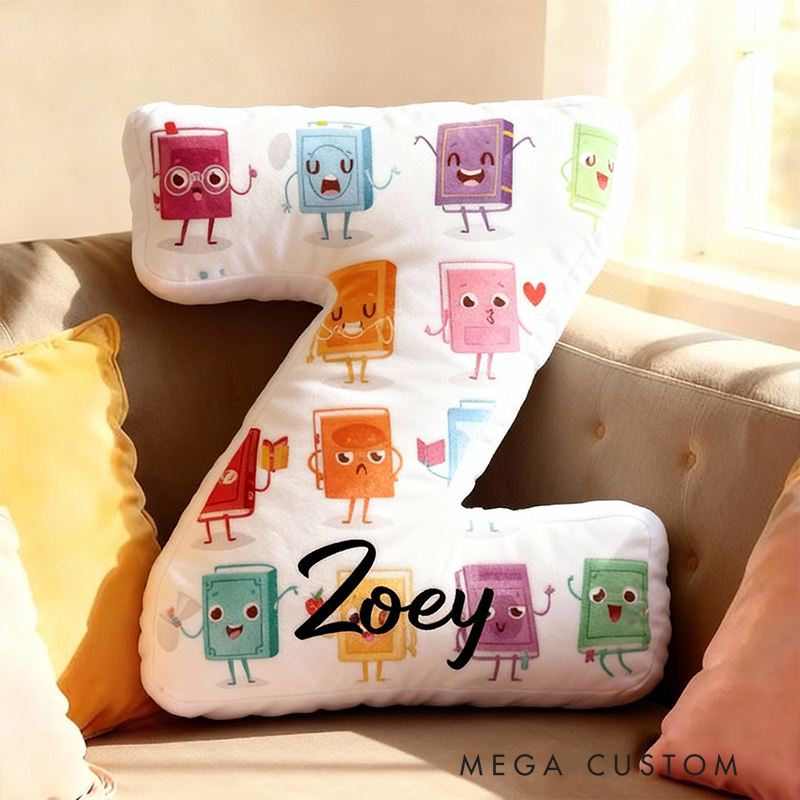 Personalized Cute Books Letter Pillow Graphic 3D Print Custom Name Gift for Reading Lovers