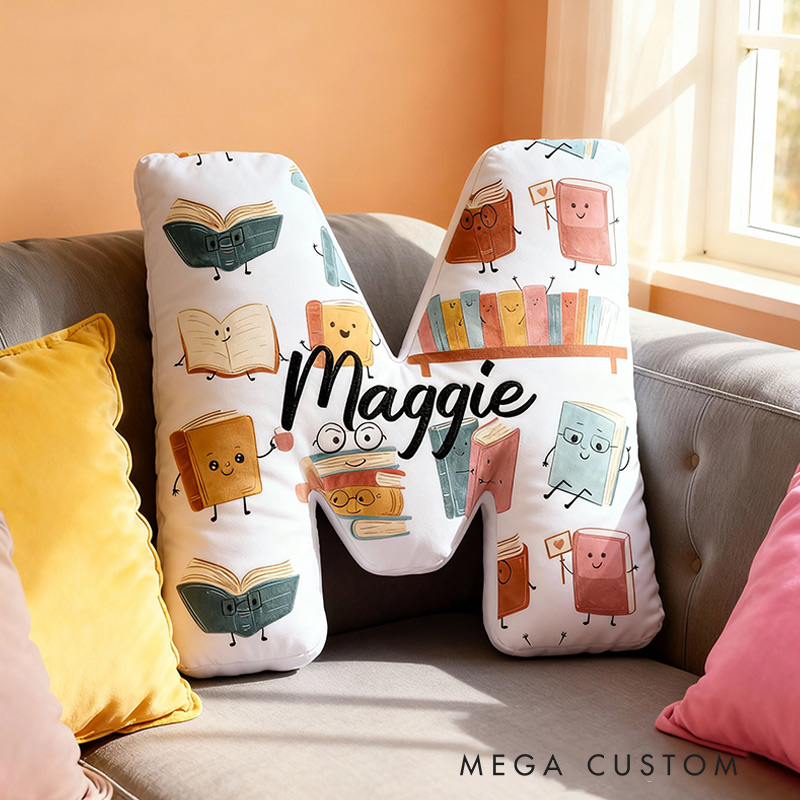 Personalized Books Letter Pillow Graphic 3D Print Anthropomorphic Book Motifs Custom Name Gift for Reading Lovers