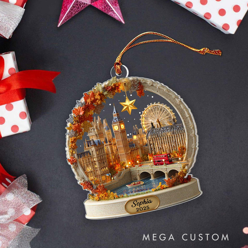 Personalized London Acrylic Ornament Custom London Travel Christmas Ornament Travel Ornament