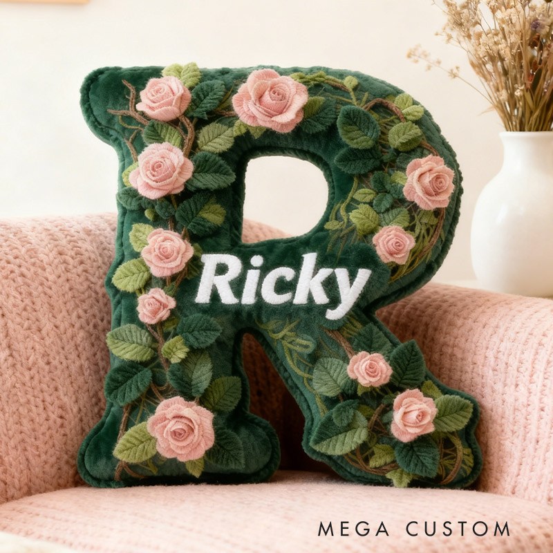 Personalized Vine Flowers Letter Pillow Graphic 3D Print Vine Flowers Custom Name Pillow for Gardening Lovers