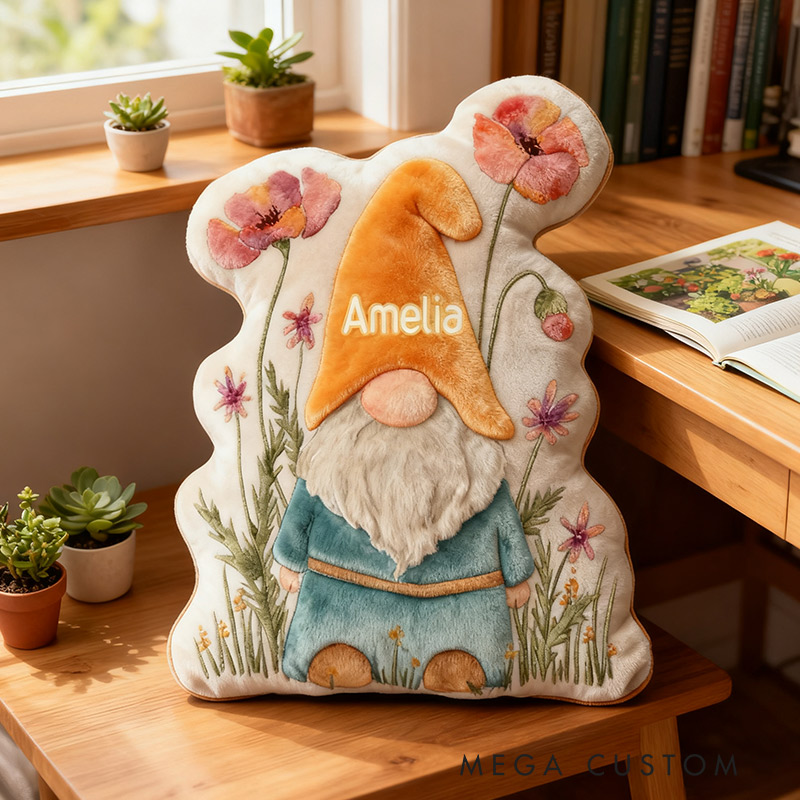 Personalized Garden Gnome Pillow with Custom Name Graphic 3D Print Garden Gnome Flowers Pillow for Gardening Lovers