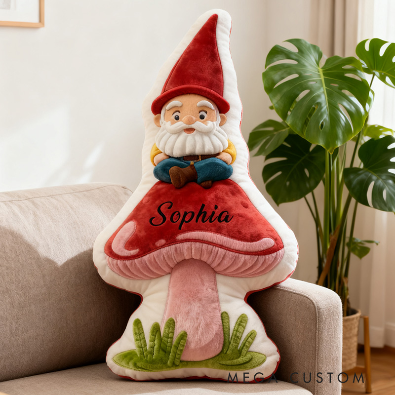 Personalized Garden Mushroom Gnome Pillow with Custom Name Graphic 3D Print Garden Mushroom Gnome Flowers Pillow for Gardening Lovers