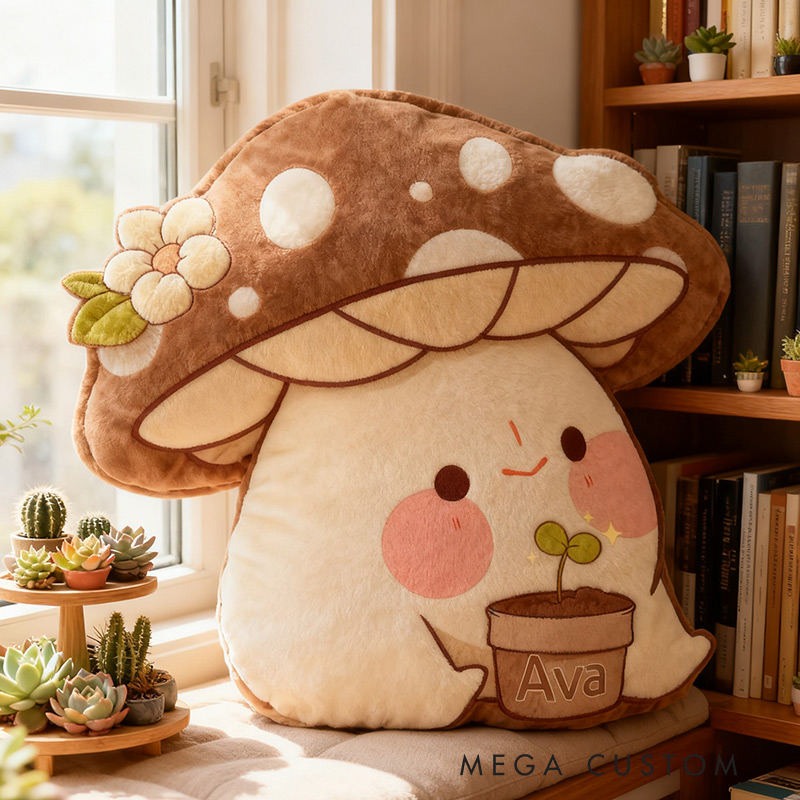 Personalized Garden Mushroom Pillow with Custom Name Graphic 3D Print Cute Garden Mushroom Pillow for Gardening Lovers