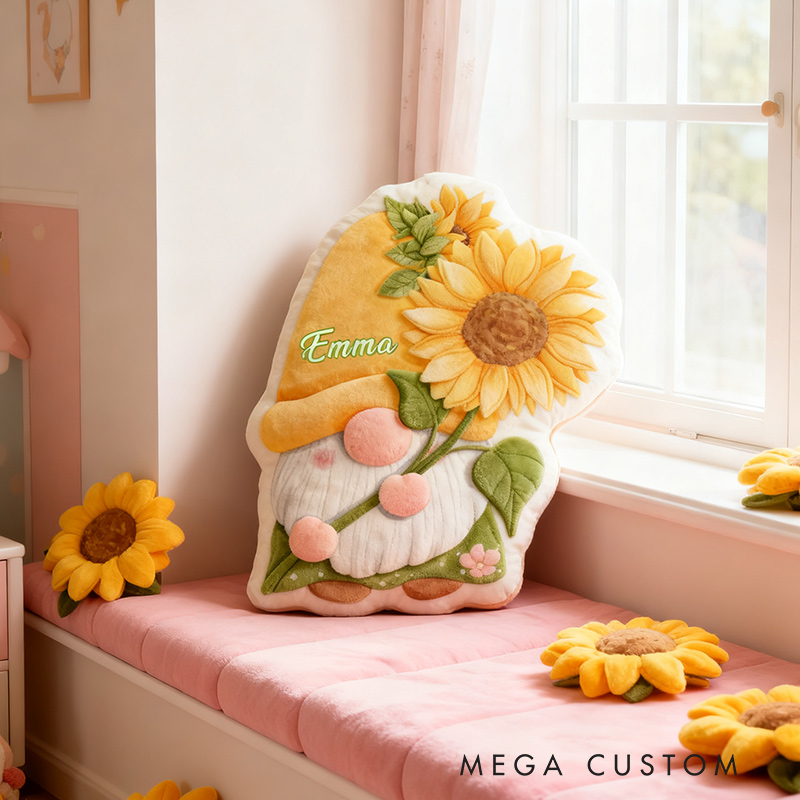 Personalized Garden Gnome Pillow with Custom Name Graphic 3D Print Sunflower Garden Gnome Pillow for Gardening Lovers