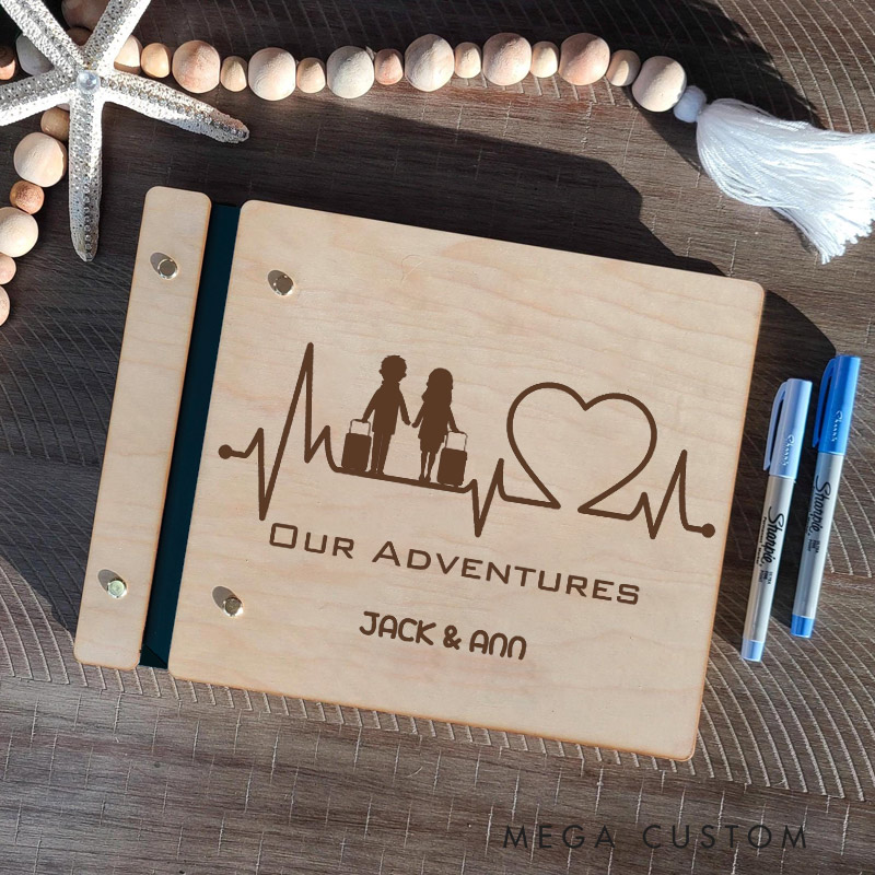 Personalized Travel Scrapbook Adventure Book Scrapbook Valentines Travel Heart-shaped Lines Our Adventures Gift for Him or Her Couple's Travel Souvenir