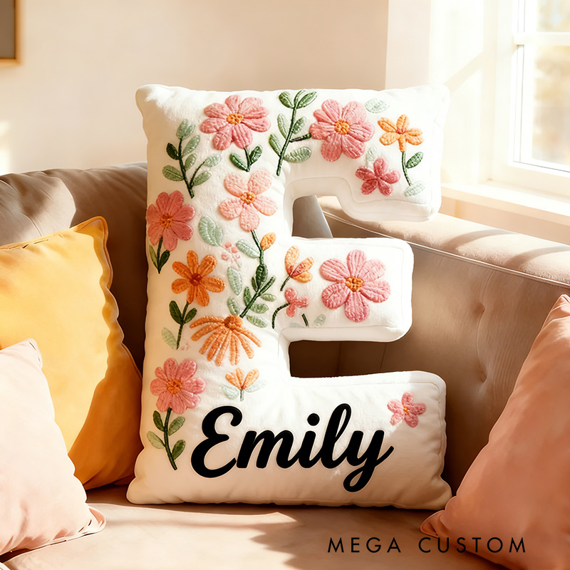 Personalized Flowers Letter Pillow Graphic 3D Print Flowers and Custom Name Pillow for Gardening Lovers