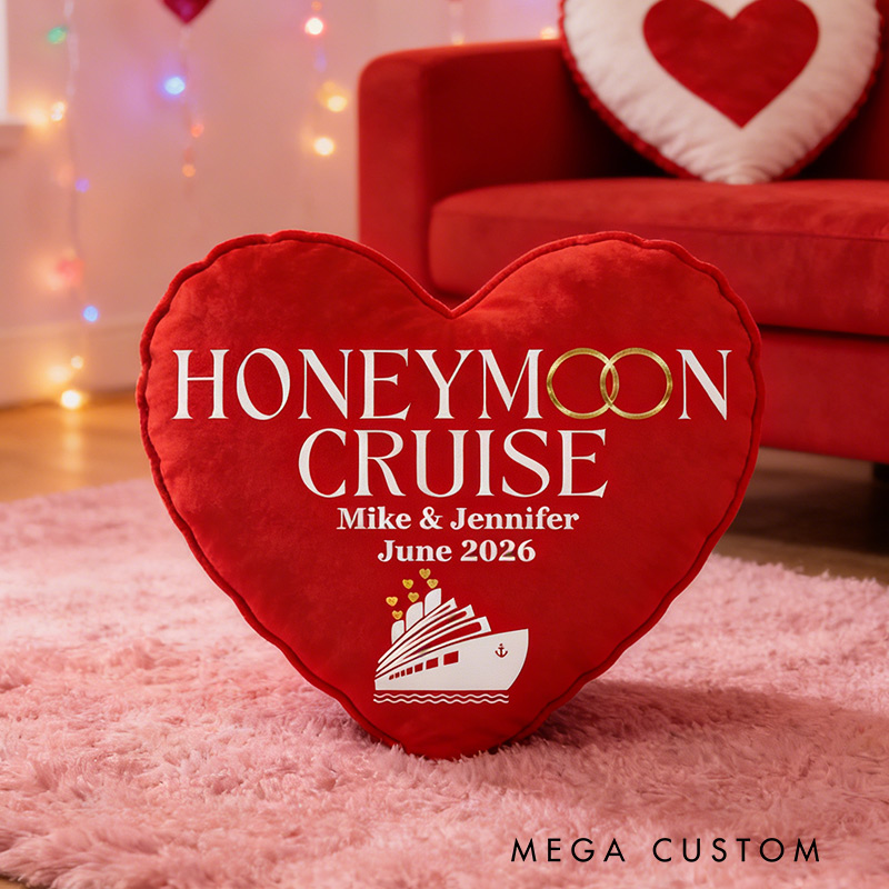 Personalized Honeymoon Cruise Pillow Graphic 3D Print Red Heart-Shaped Ship Honeymoon Cruise Valentine's Day Vacation Date for Travel Lovers