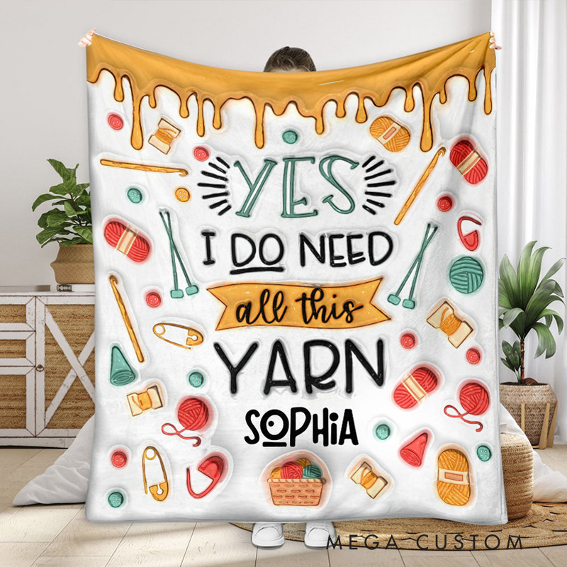 Personalized Knitting Blanket Yes I Do Need All This Yarn Custom Name Gift for Knitting Lovers