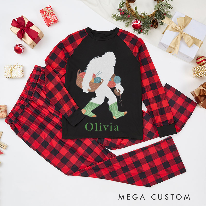 Personalized Knitting Christmas Pajama Sets Funny Christmas Pajama Sets Knitting Hairy Ape Man Gift for Knitting Lovers