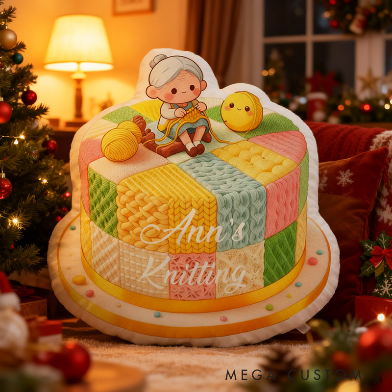 Personalized Yarn Cake Pillow Graphic 3D Print Yarn Ball Cake Custom Name Gift for Knitting Grandma