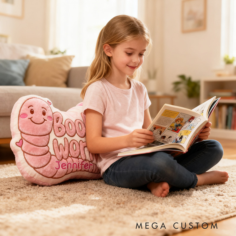 Personalized Bookworm Pillow Graphic 3D Print Bookworm Caterpillar and Custom Name Gift for Reading Lovers