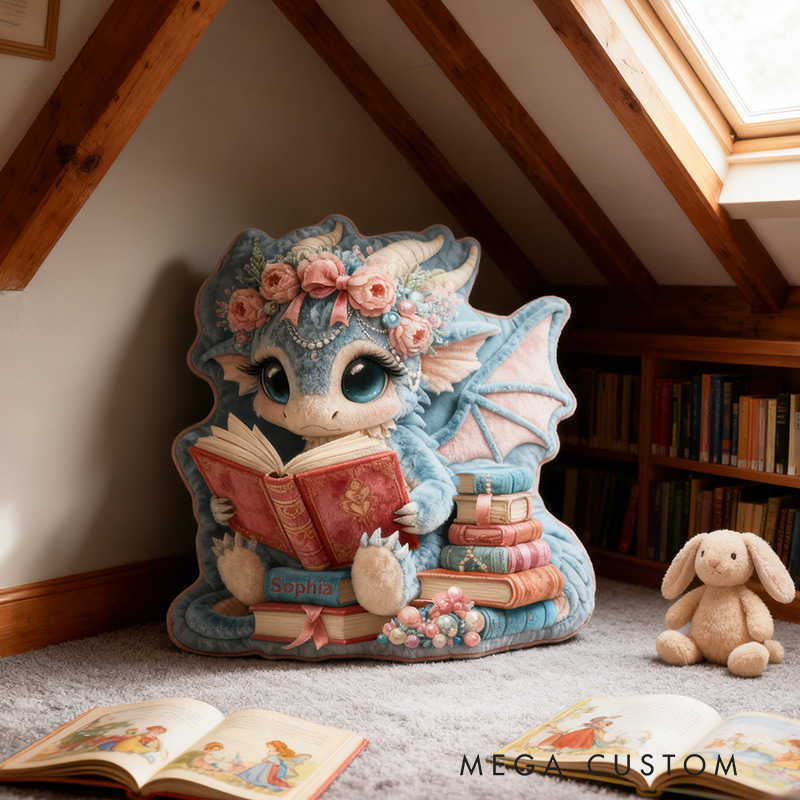 Personalized Read Dragon Pillow Graphic 3D Print Pretty Dragon Read Books and Custom Name Gift for Reading Lovers