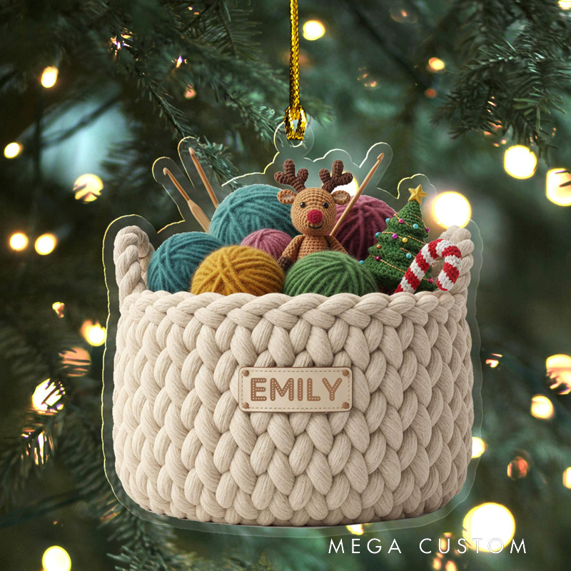 Personalized Knitting Crochet Christmas Ornament Acrylic Yarn Basket Tree Decoration for Knitters