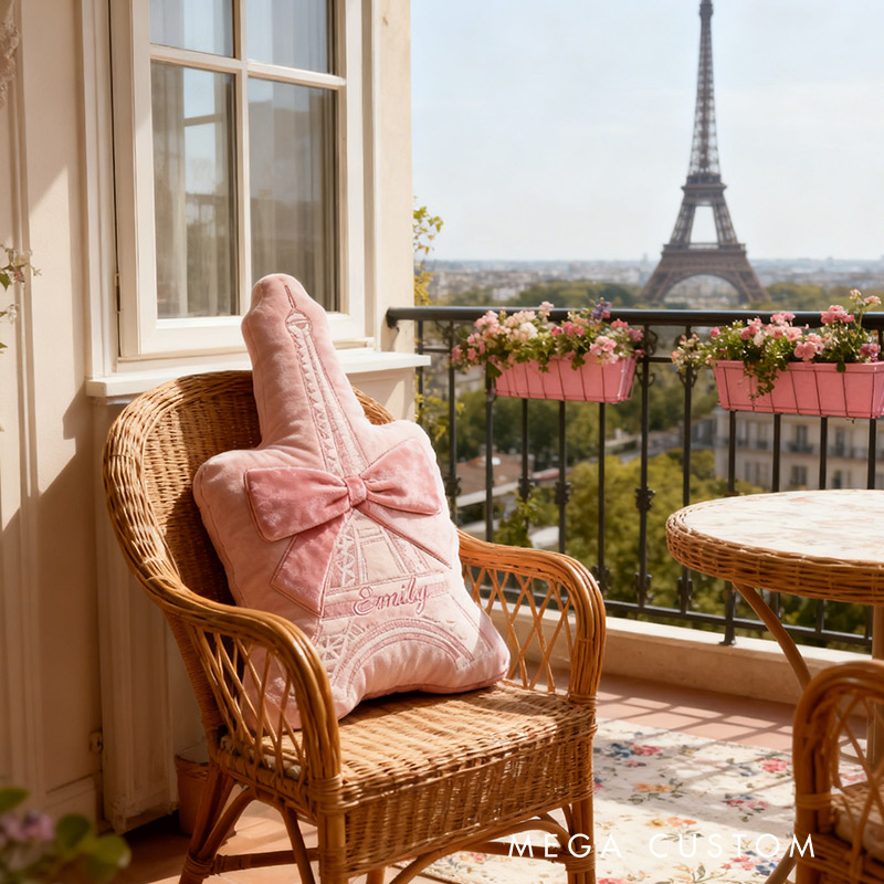 Personalized Paris Travel Pillow Graphic 3D Print Pink Eiffel Tower and Custom Name Pillow for Travel Lovers