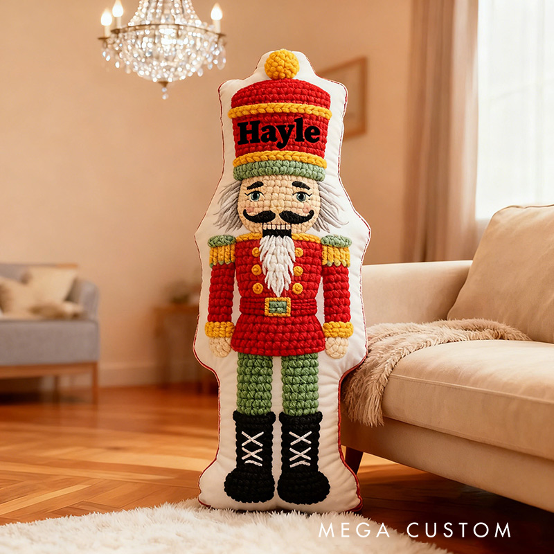 Personalized Knitting Nutcracker Soldier  Pillow Graphic 3D Print Christmas Yarn Style Nutcracker and Custom Name Pillow for Knitting Lovers