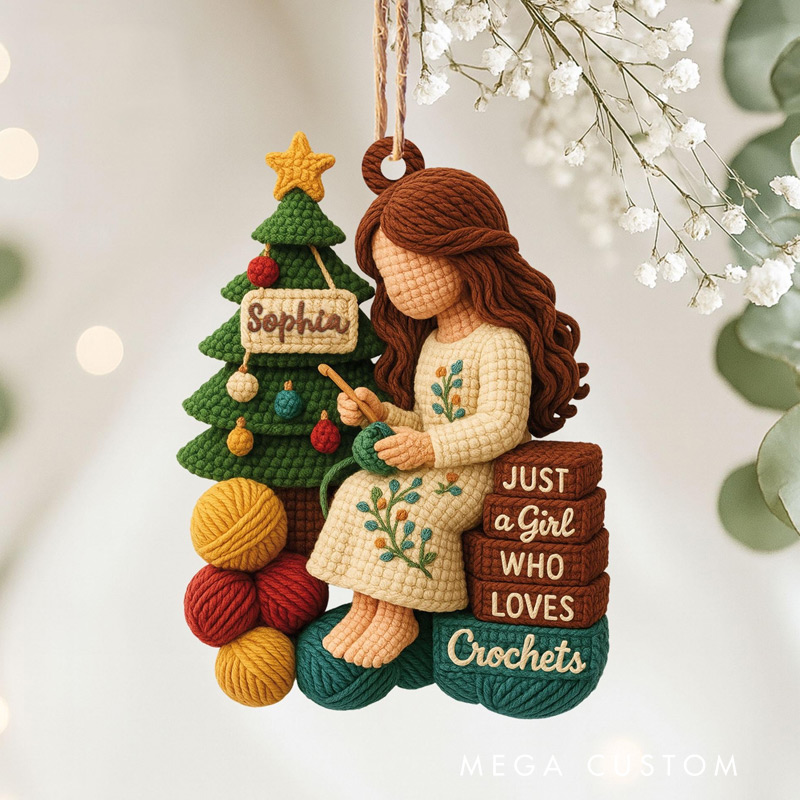 Personalized Crochet 2D Flat Ornament Christmas Tree Ornament Knitting Ornament Crochet Lover Gift for Mom