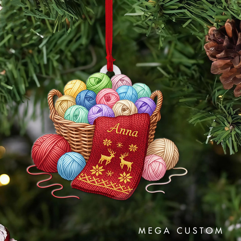 Personalized Knitting Ornament Holiday Keepsake Custom Name Knitter Gift