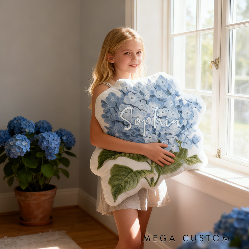 Personalized Hydrangea Pillow Graphic 3D Print Hydrangea and Custom Name Pillow for Gardening Lovers