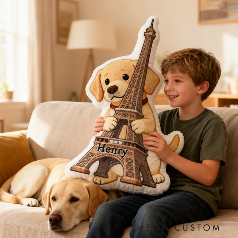 Personalized Dog Eiffel Tower Pillow Graphic 3D Print Dog with Eiffel Tower Pillow Paris Travel Souvenirs for Travel Lovers