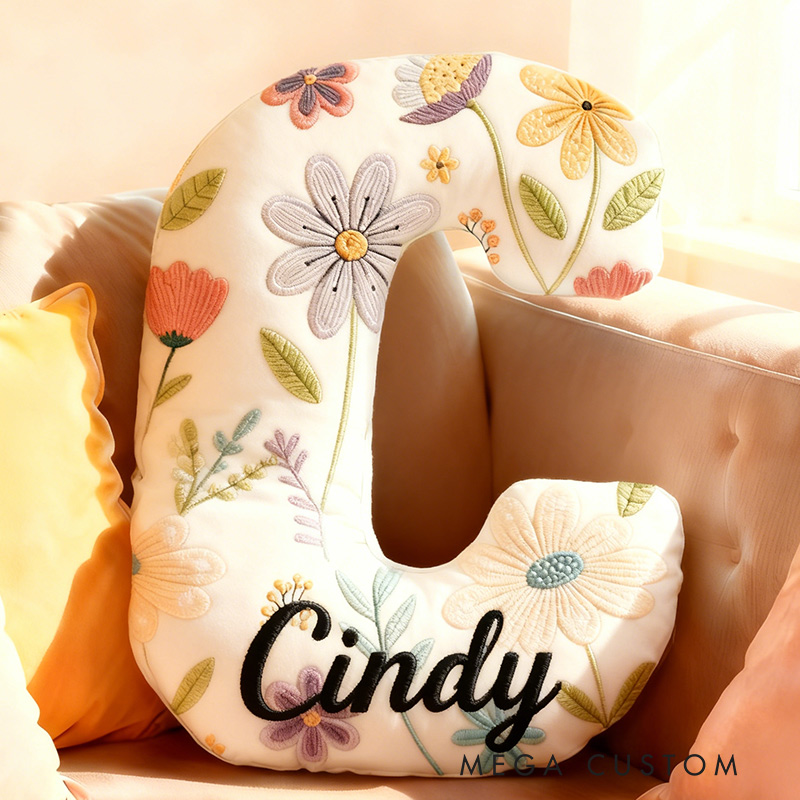Personalized Colorful Flowers Letter Letter Pillow Graphic 3D Print Flowers Custom Name Pillow for Gardening Lovers