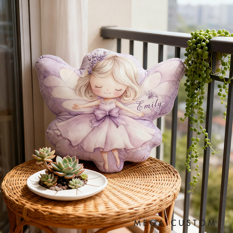 Personalized Garden Fairies Pillow Graphic 3D Print Purple Garden Fairy Custom Name Pillow for Gardening Lovers