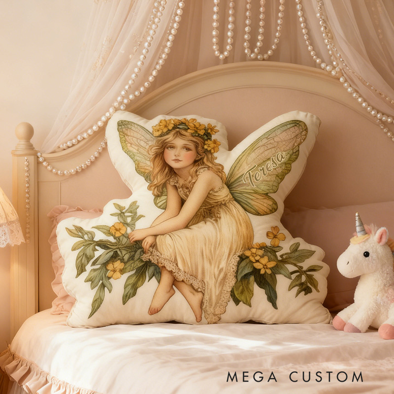 Personalized Garden Fairies Pillow Graphic 3D Print Retro Garden Fairy Custom Name Pillow for Gardening Lovers