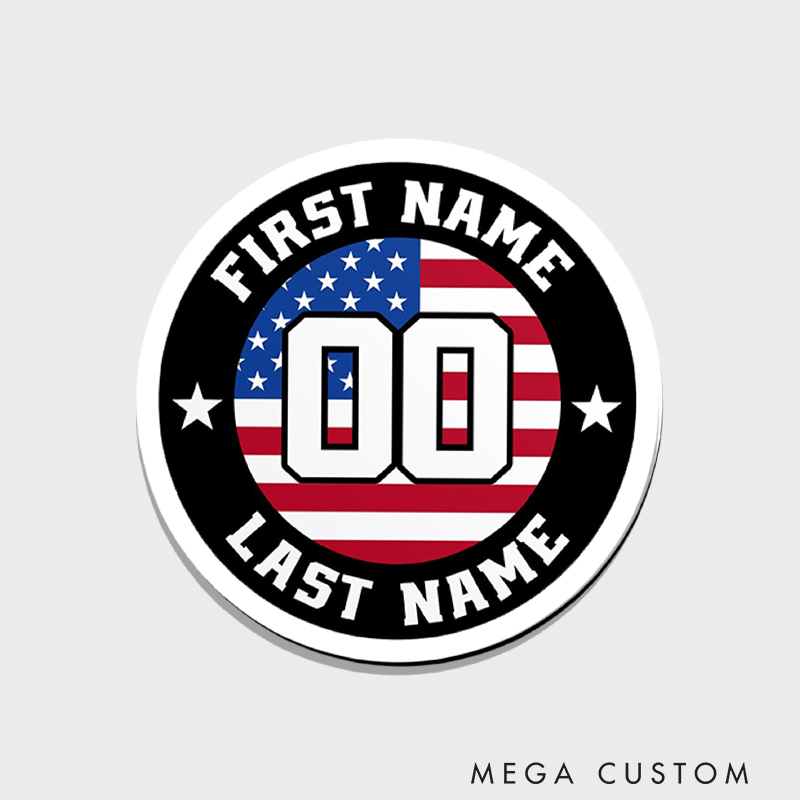Personalized Patriotic Sports Fridge Magnet with Custom Name and Number  