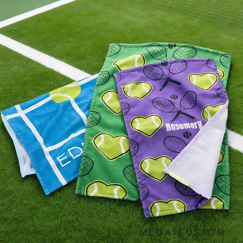 Personalized Heart Tennis Racket Soft Absorbant Towel with Name Sport Accessories Gift for Tennis Player