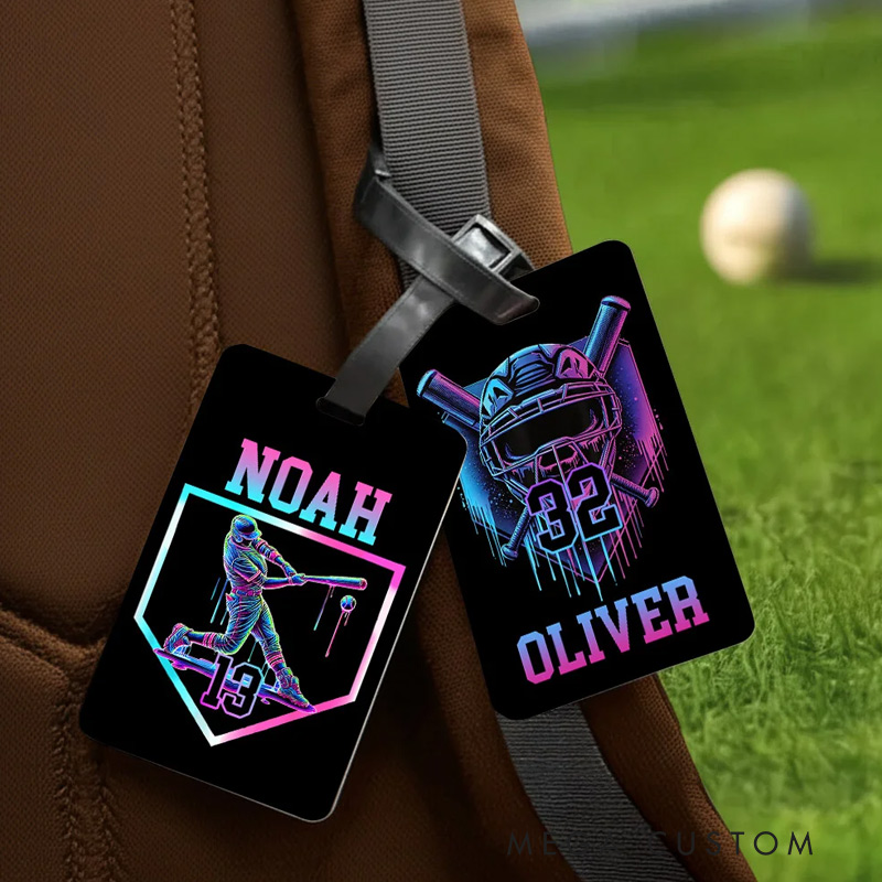 Personalized Ice Cream Dripping Baseball Luggage Tag with Name and Number Travel Accessories Team Gift for Baseball Players Lovers