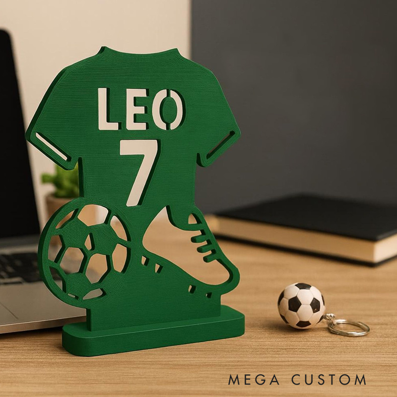 Personalized Soccer Jersey Desk Sign 3D Print Soccer Room Accessory Gift for Him or Her