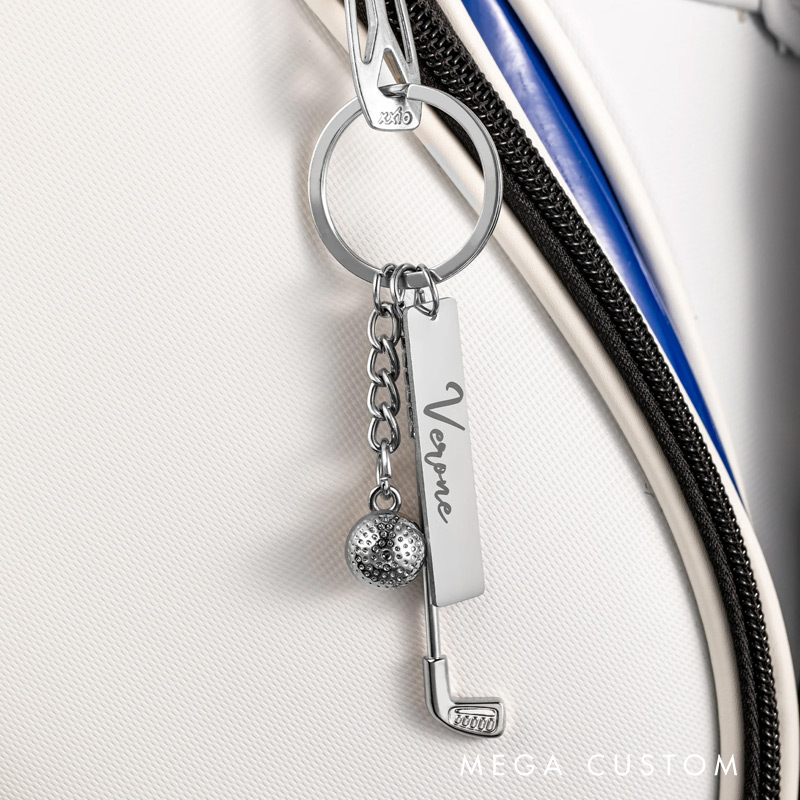 Personalized Golf Ball Clubs Keychain Bag Tag with Engraved Name Anniversary Birthday Club Gift for Golf Lovers