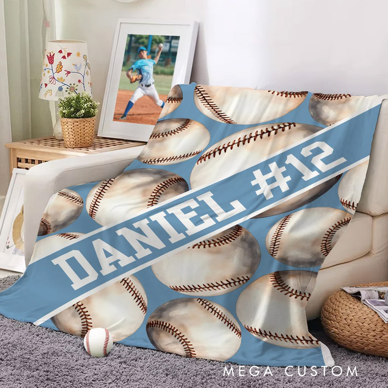 Personalized Sports Soft Throw Blanket Baseball Football Soccer Ball with Text Game Day Birthday Gift for Kids Sports Lovers