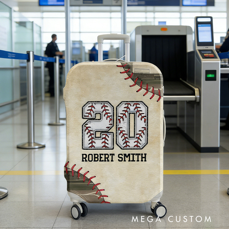 Personalized Baseball Luggage Cover with Custom Name Number Gift for Baseball Lovers