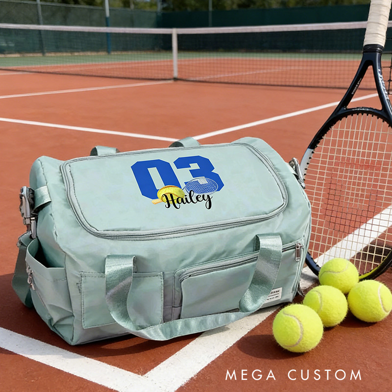 Personalized Ball Sports Name Number Large Travel Bag with Multiple Compartments and Shoulder Straps Birthday Back to School Gift for Sport Lover