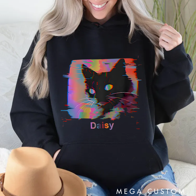 Personalized Classic Hoodies Psychedelic Weirdcore Cat Hoodie and Trippy Alt Clothing and Grunge Clothes and Harajuku Punk Hoodie
