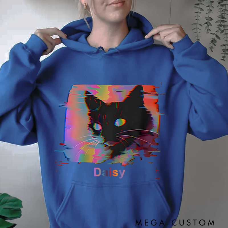 Personalized Classic Hoodies Psychedelic Weirdcore Cat Hoodie and Trippy Alt Clothing and Grunge Clothes and Harajuku Punk Hoodie
