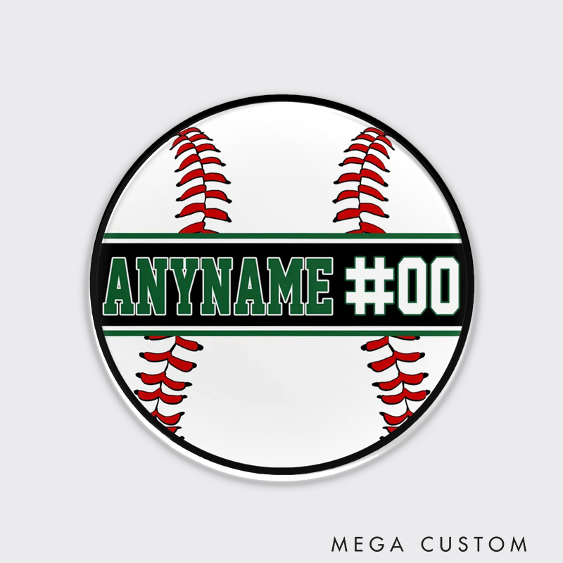 Personalized Graphic Baseball Fridge Magnet with Seam and Customizable Text  