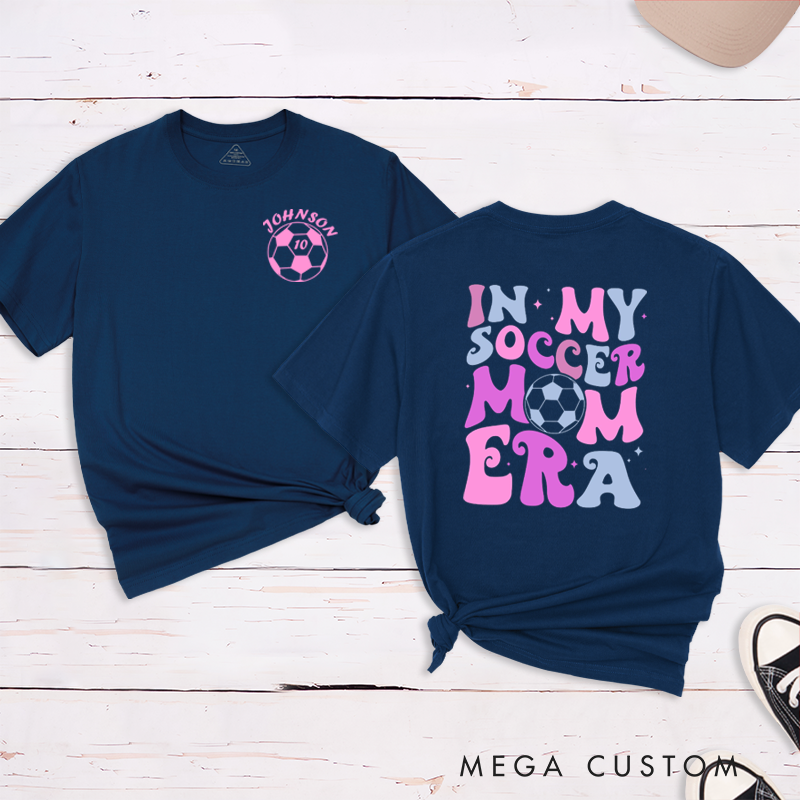 Personalized Soccer Mom T-Shirt with Custom Name, Number, and Fun Graphic Design