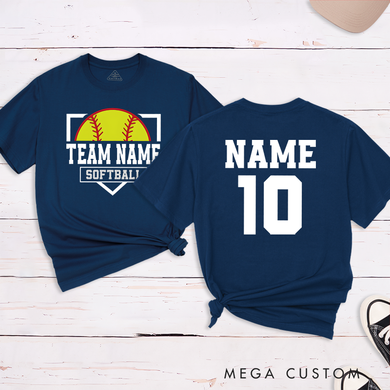 Personalized Softball Team T-Shirt Design Featuring Custom Team Name Player Name and Number with Bold Graphics