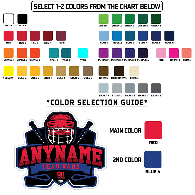 Personalized Ice Hockey Sticker Featuring Bold Helmet with Custom Name, Team Name, and Number