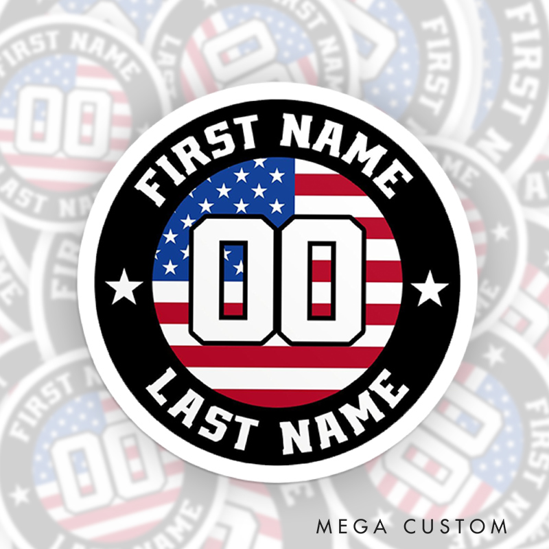 Personalized Patriotic Sports Sticker with Custom Name and Number  