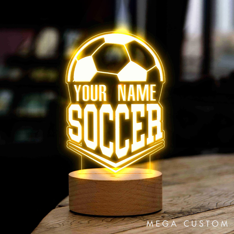Personalized Soccer LED Night Light with Customizable Name and Bold Sports Design for Soccer Fans