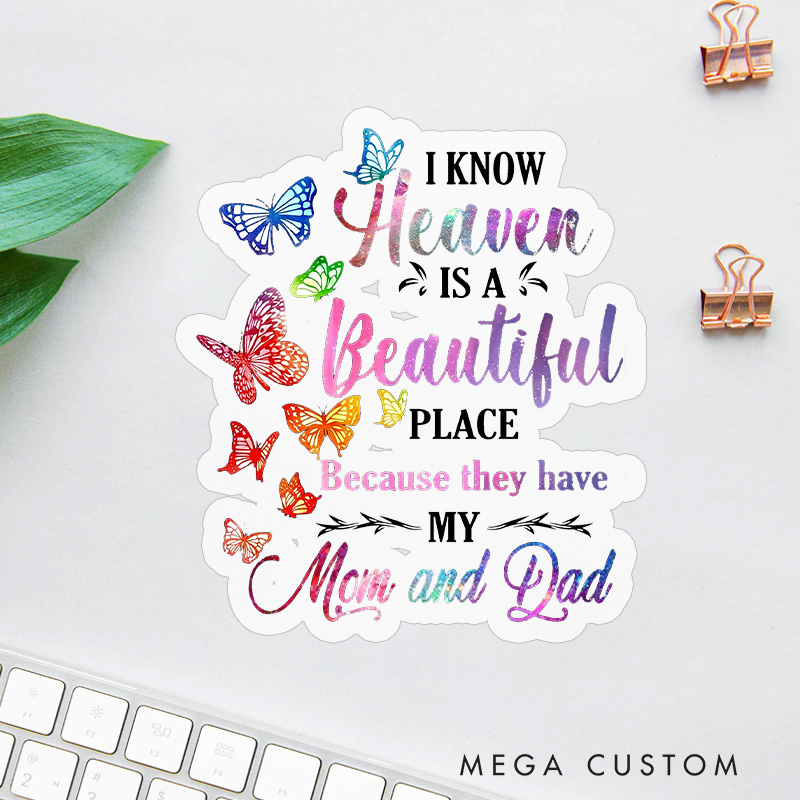 Personalized Mom Dad Memorial Sticker Colorful Butterflies Heaven Design Sympathy Gift for Loss of Parents Grieving