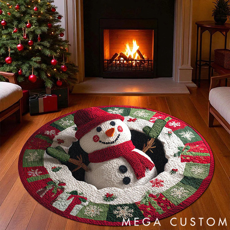 Personalized 3D Printed Rug, Christmas Welcome Round Mat, Indoor Rug Decor, Christmas Tree Home Decor, Holiday Doormat, Christmas Gift