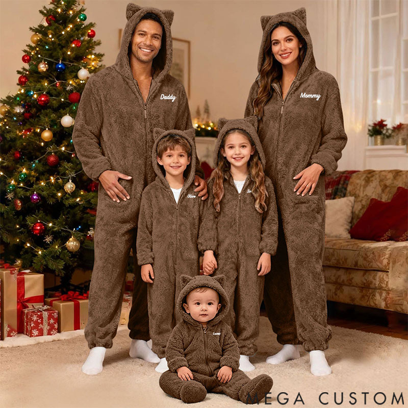 Personalized Fluffy Romper Family - Teddy Fleece Matching Christmas for Family, Onesie Pajamas Women, Men