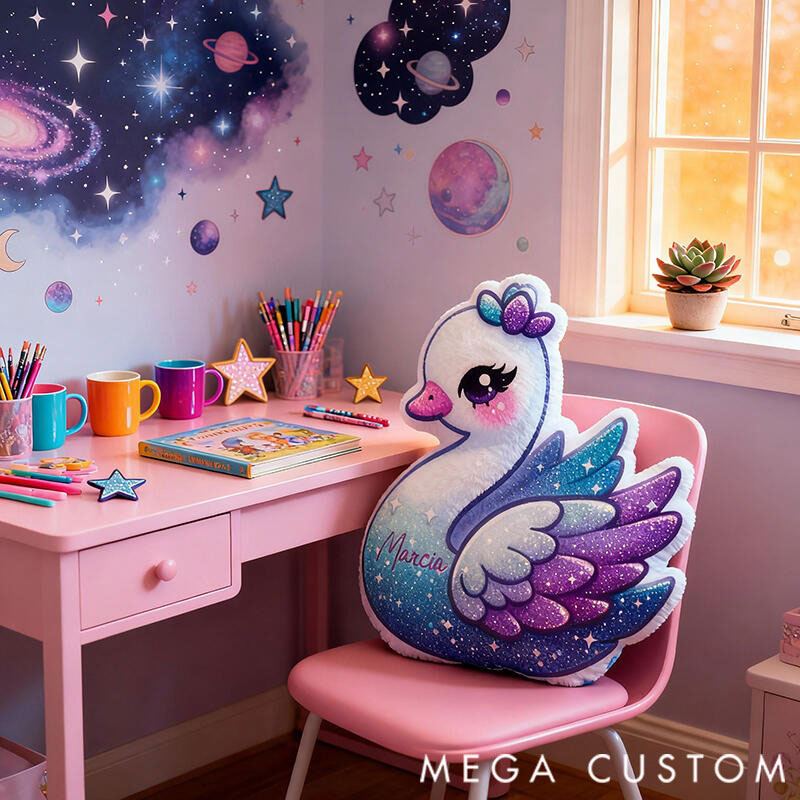 Personalized Graphic 3D Print Pillows Pillow, Custom Swan Pillow with Name for Family