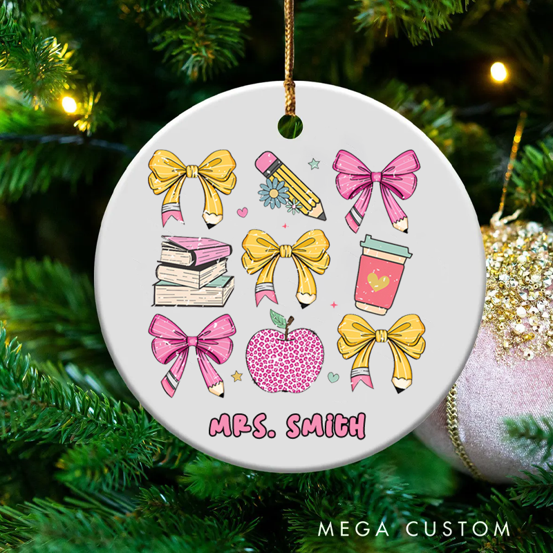 Personalized Teacher Christmas Ornament Coffee Book Pencil Apple Teachers Appreciation Ornament Gift