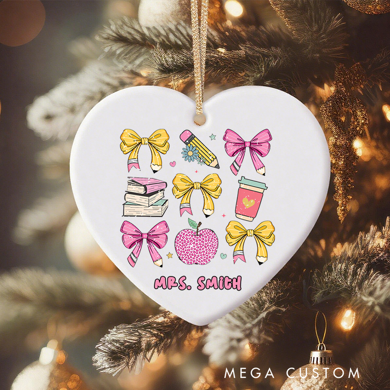 Personalized Teacher Christmas Ornament Coffee Book Pencil Apple Teachers Appreciation Ornament Gift