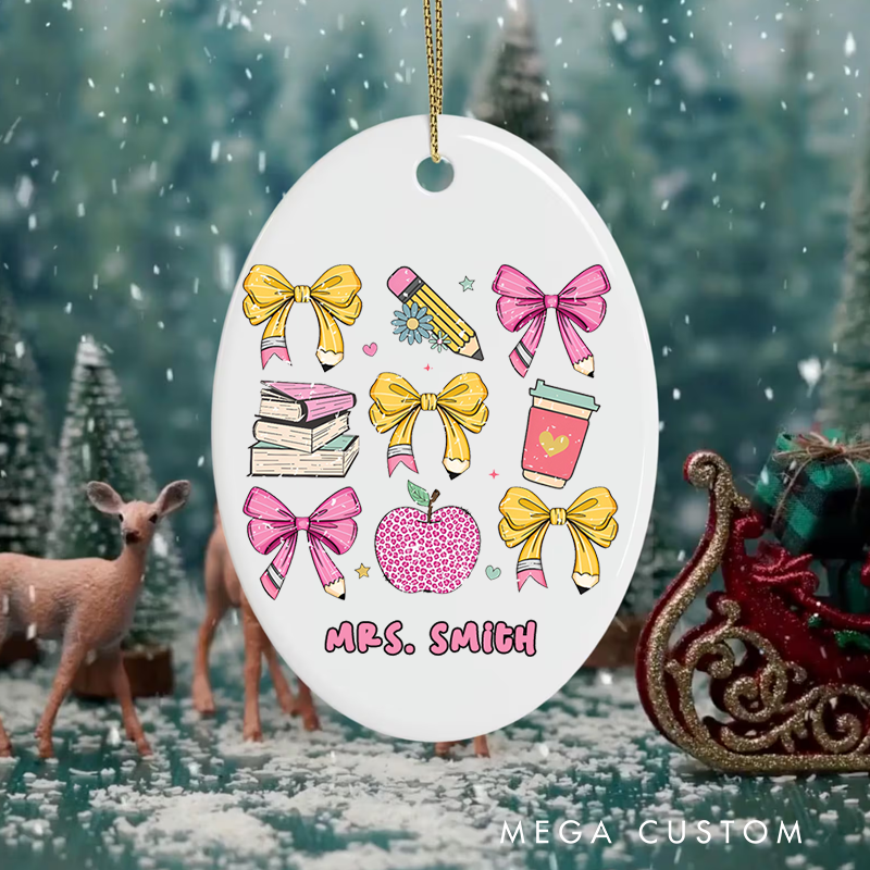 Personalized Teacher Christmas Ornament Coffee Book Pencil Apple Teachers Appreciation Ornament Gift